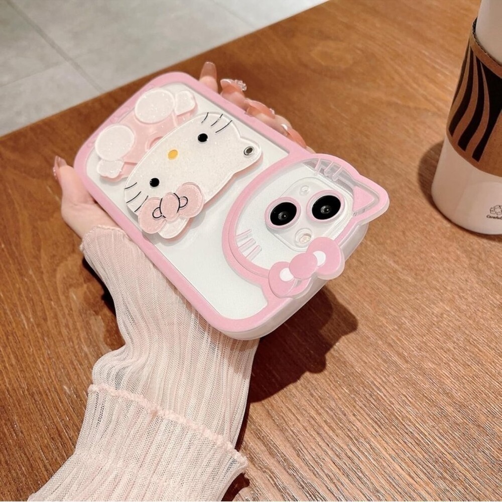 HELLO KITTY PHONE CASE WITH MIRROR CUTE PINK WHITE IPHONE 15 PLUS 6.7 INCHES NEW - Picture 5 of 8